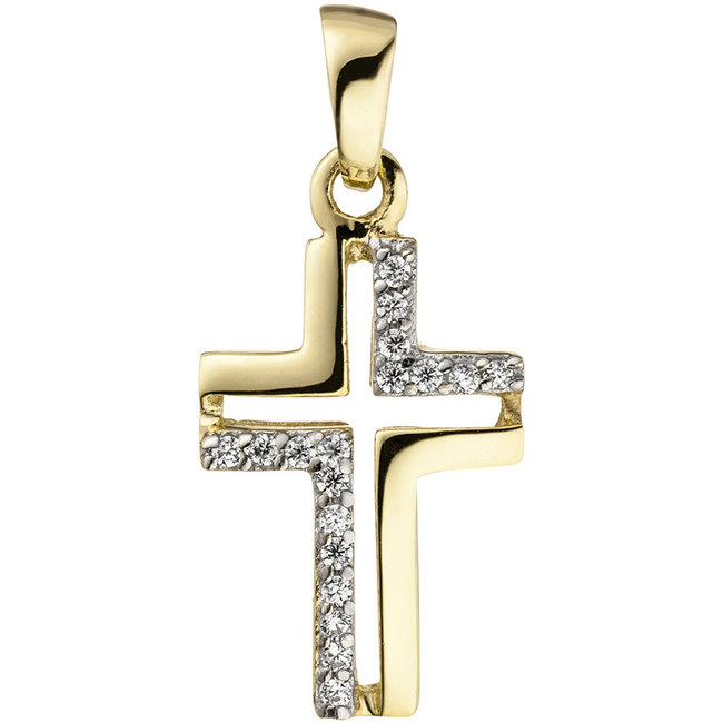 Gold pendant cross 9 carat with 18 