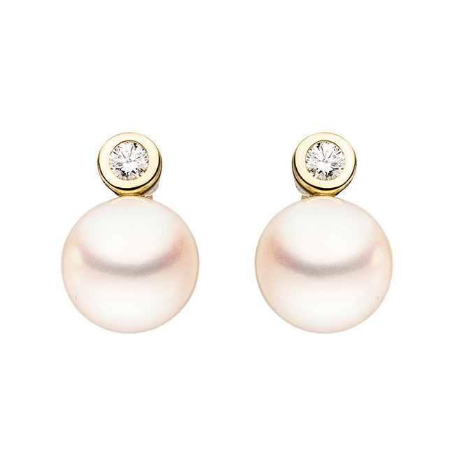 Aurora Patina Golden ear studs with pearl and zirconia