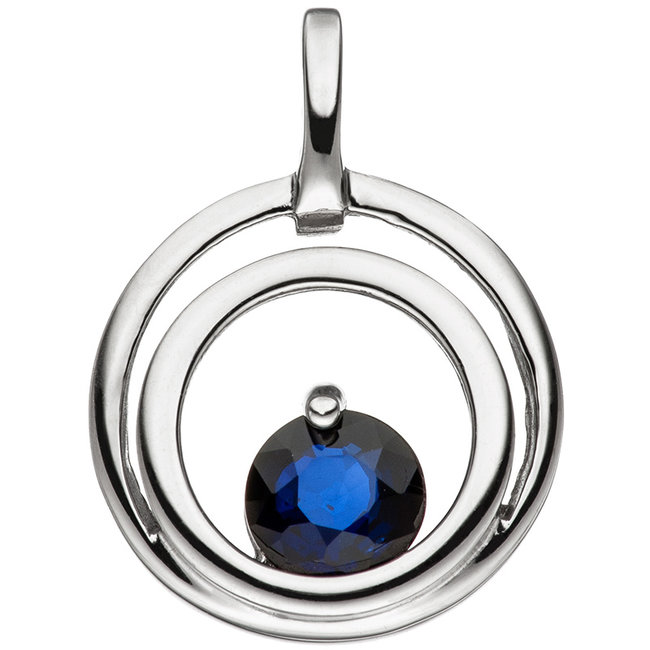 White gold pendant with blue sapphire 8 kt. 333