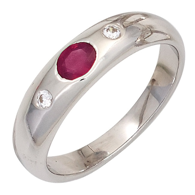 Ring in 925 sterling silver with ruby and 2 zirconias