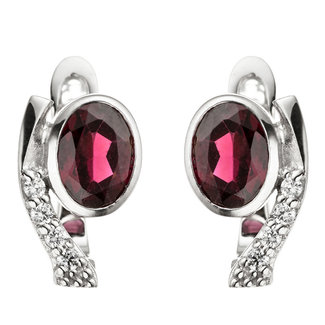 Aurora Patina Silver earrings with red garnet and white zirconias