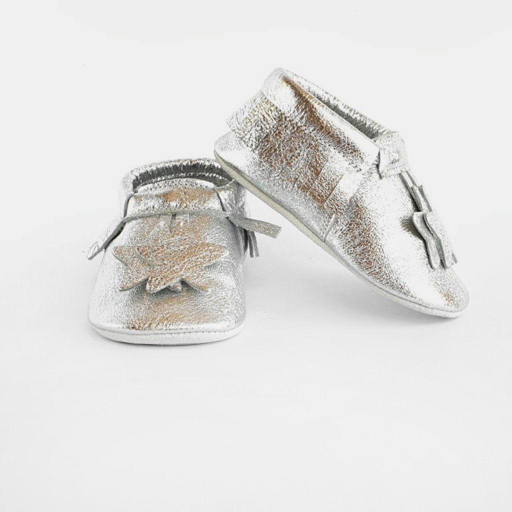 silver baby shoes