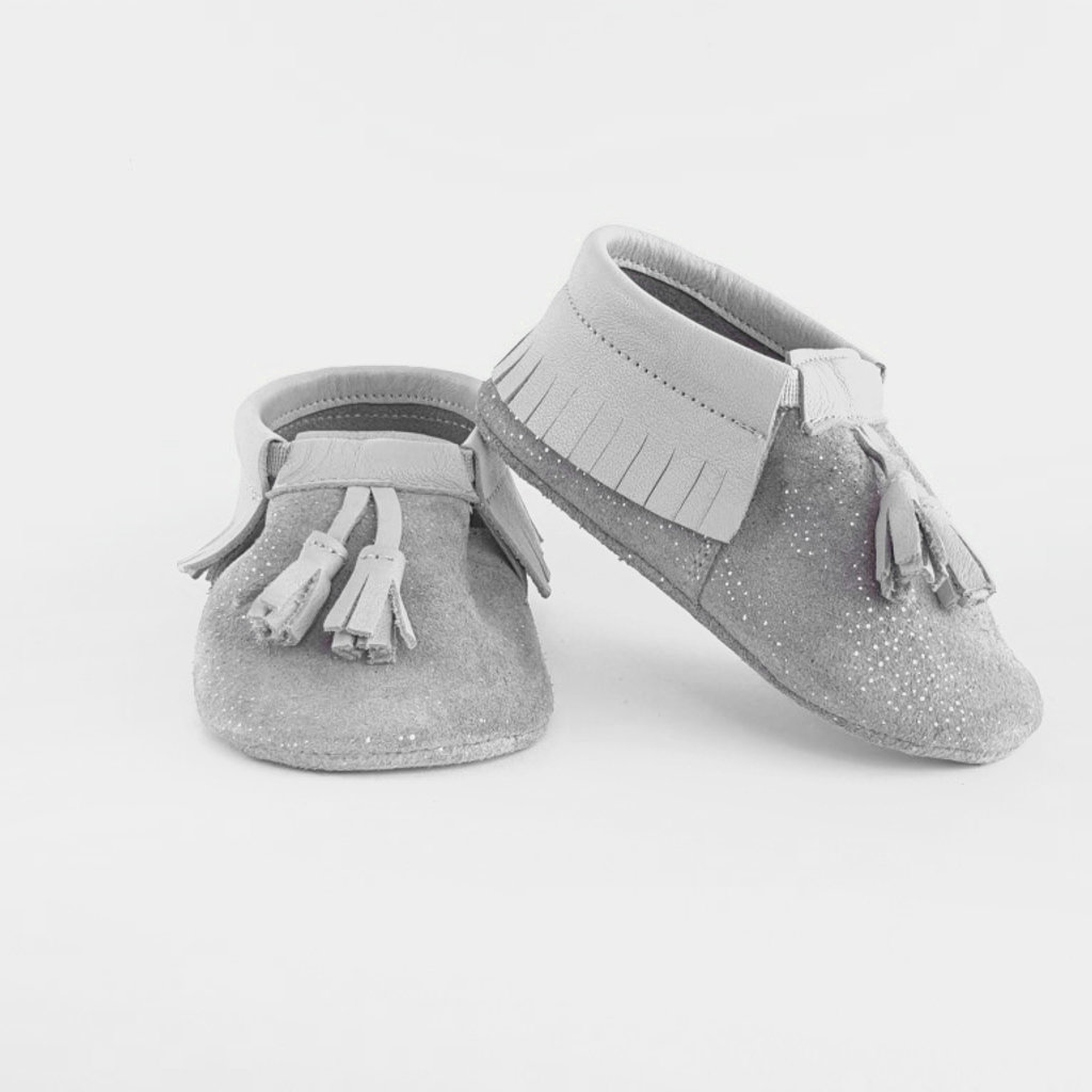 grey baby moccasins