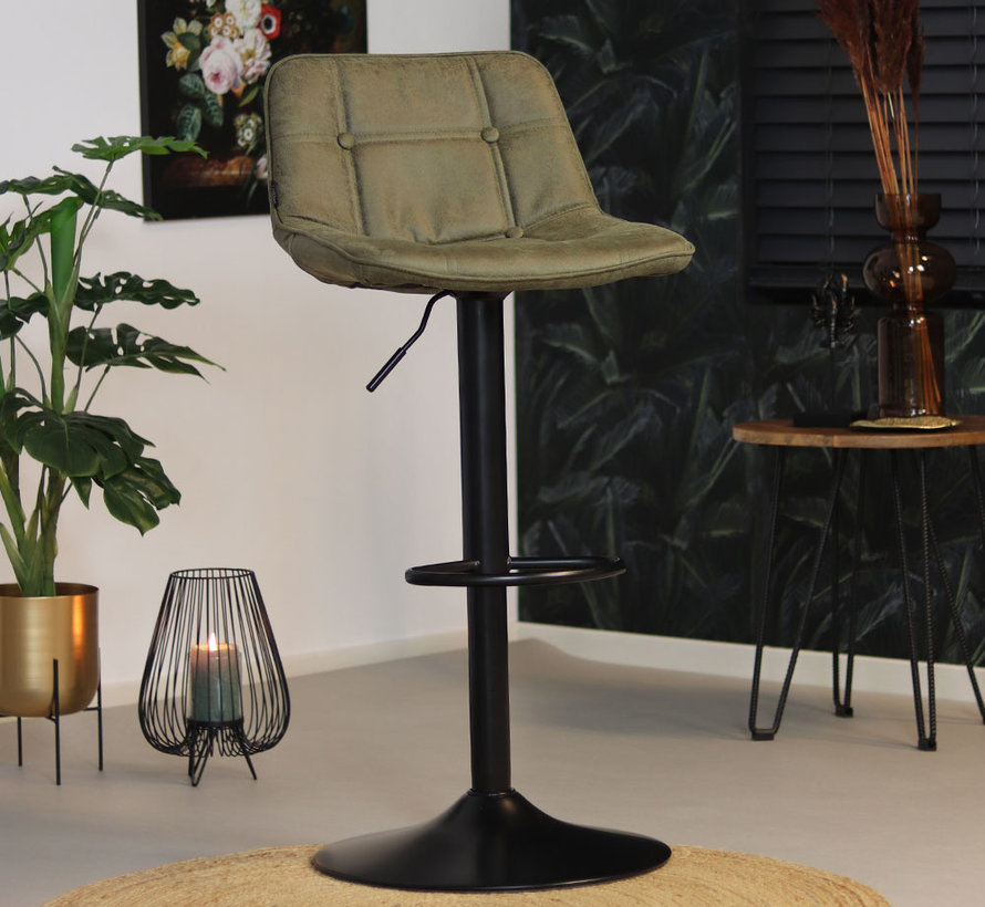 Horeca Barkruk Rocky olijfgroen leer in hoogte verstelbaar! Labelwise