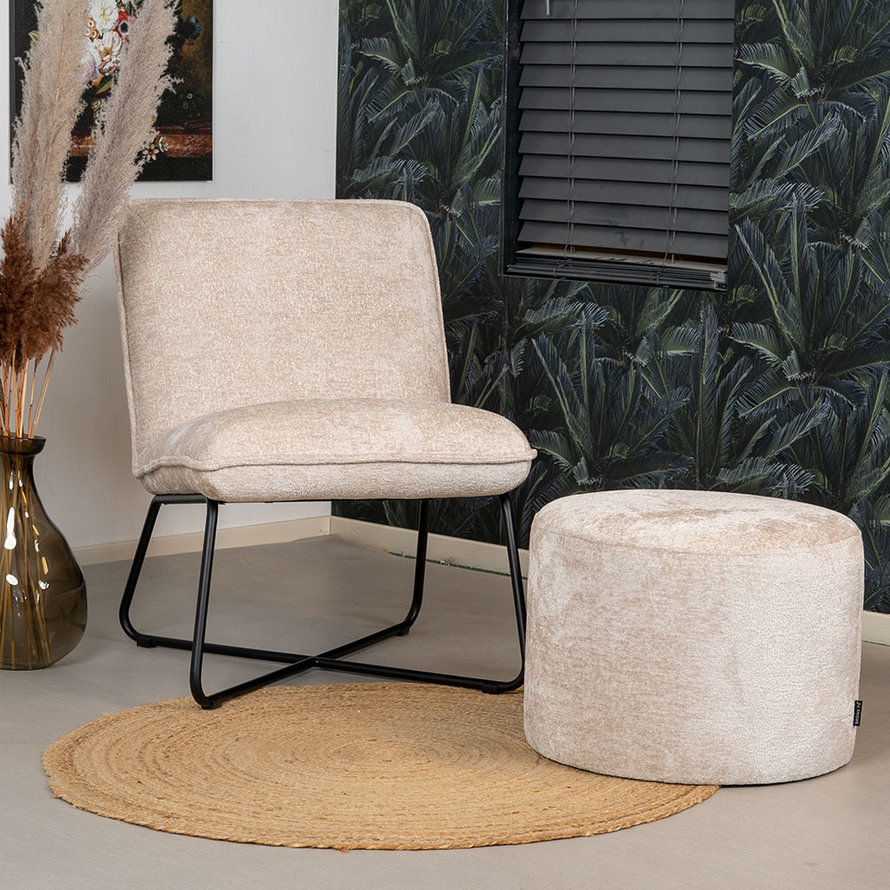 Poef/hocker Juna wit/beige chenille stof