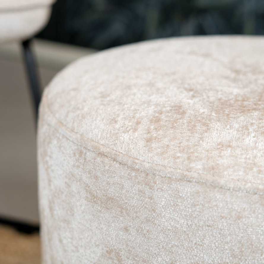 Poef/hocker Juna wit/beige chenille stof