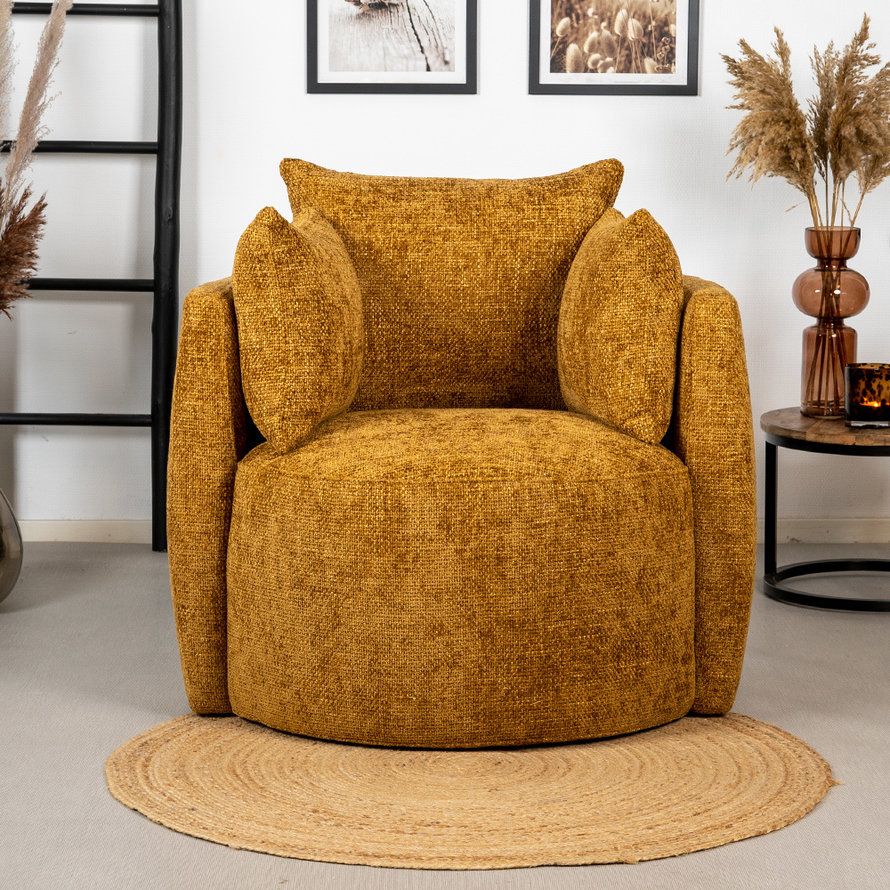 Fauteuil Ruby okergeel chenille stof