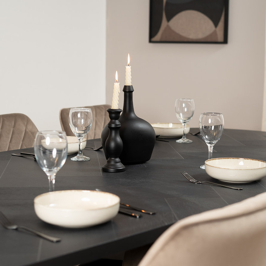 Eettafel visgraat zwart Deens ovaal Ingo PVC 240 x 110 cm