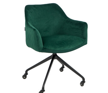Bronx71 Stoel op wieltjes Quinn velvet donkergroen