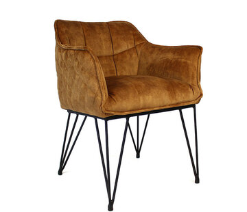 Bronx71 Stoel Jayron okergeel/cognac bruin velvet