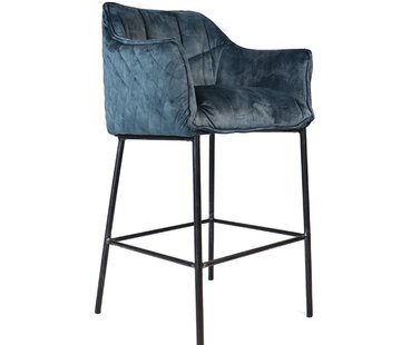 Bronx71 Barkruk Jayron blauw velvet 82 cm