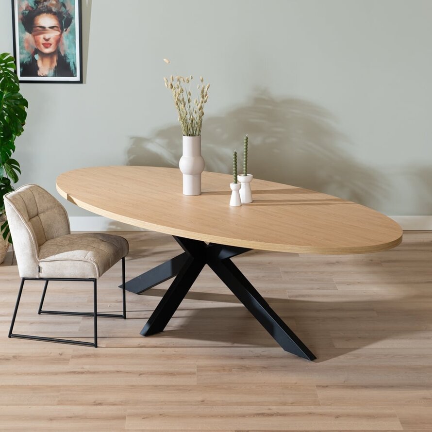 Eettafel Carl ovaal melamine eiken 270 x 130 cm