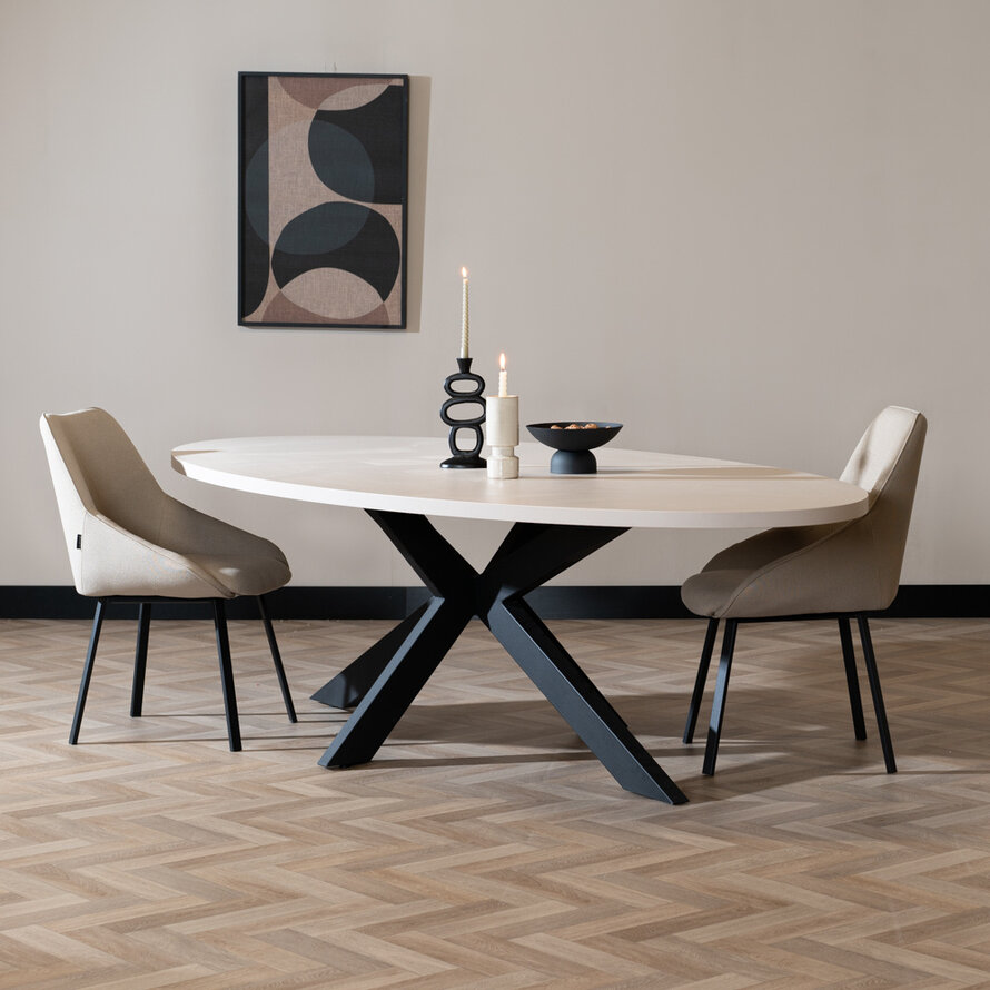 Eettafel Carl ovaal melamine beige 270 x 130 cm