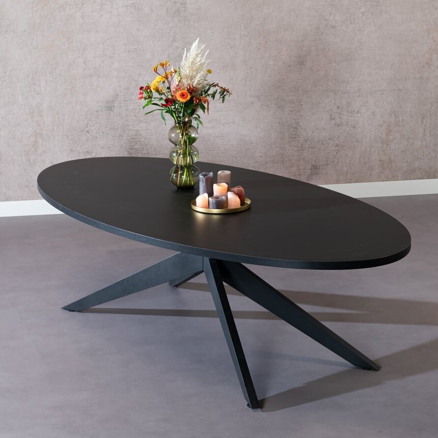 Eettafel Dio ovaal melamine zwart 270 x 130 cm