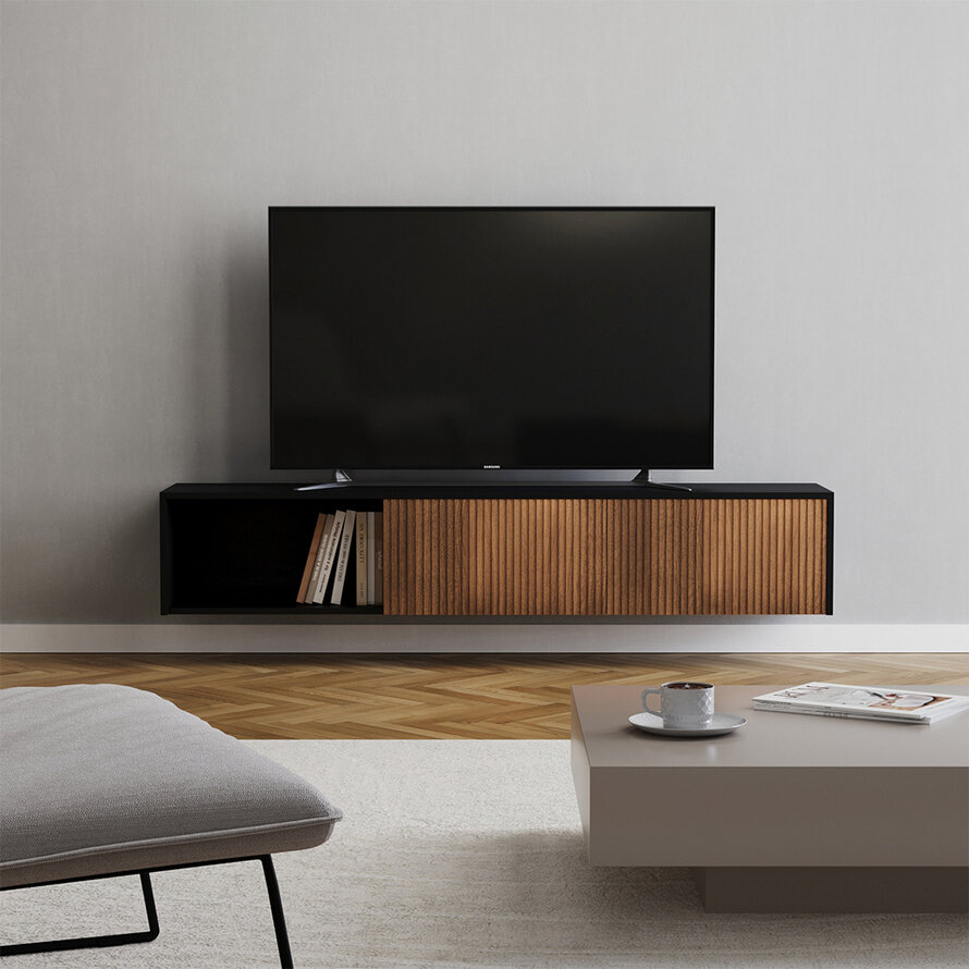 Tv-meubel Ray zwart/rustiek eiken 180 cm