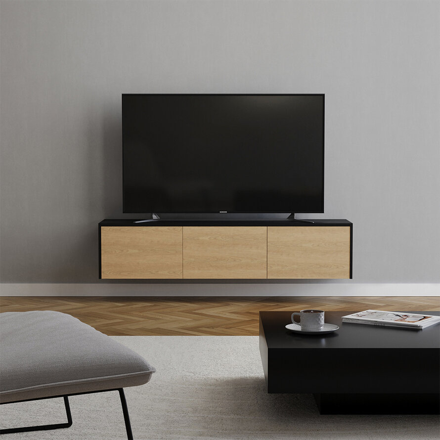 Tv-meubel Thomas zwart/blank eiken 150 cm