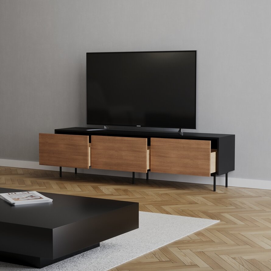 Tv-meubel Thomas zwart/rustiek eiken 180 cm