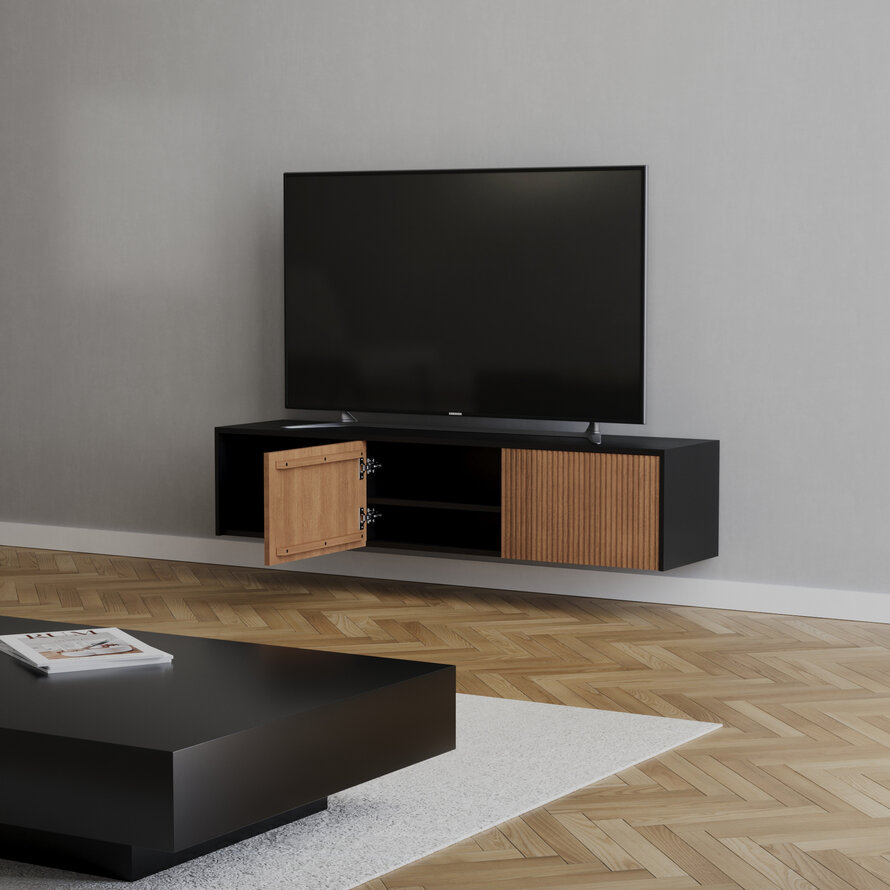 Tv-meubel Ray zwart/rustiek eiken 150 cm