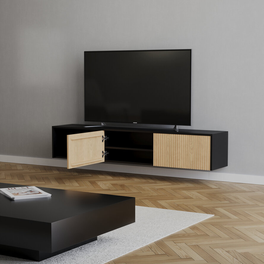 Tv-meubel Ray zwart/blank eiken 180 cm
