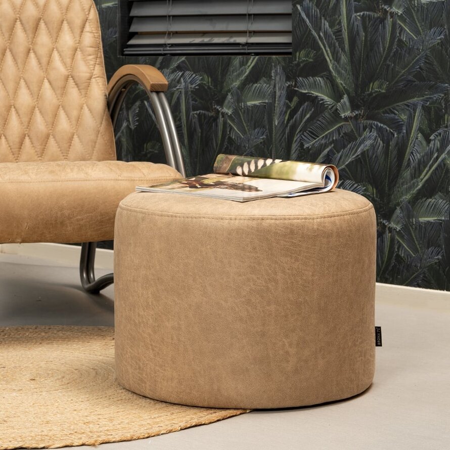 Poef/Hocker Kyla beige eco-leer