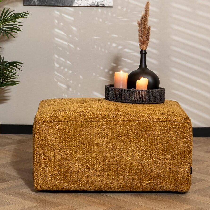 Hocker Memphis okergeel chenille stof