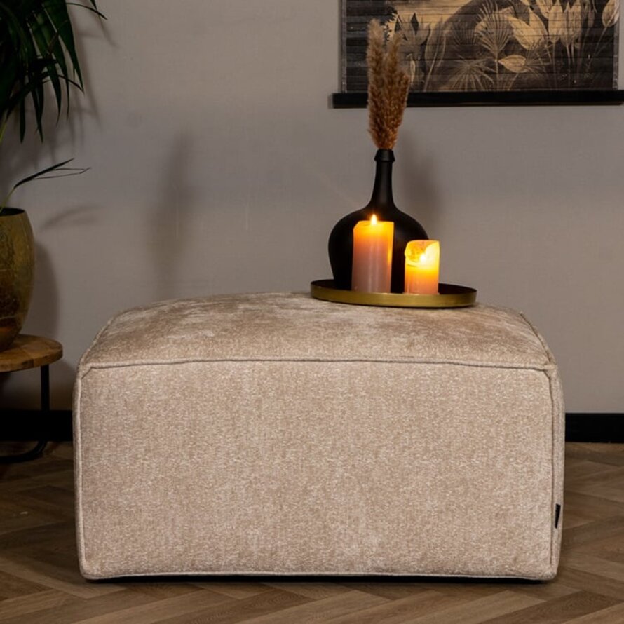 Hocker Memphis wit/beige chenille stof - feel me