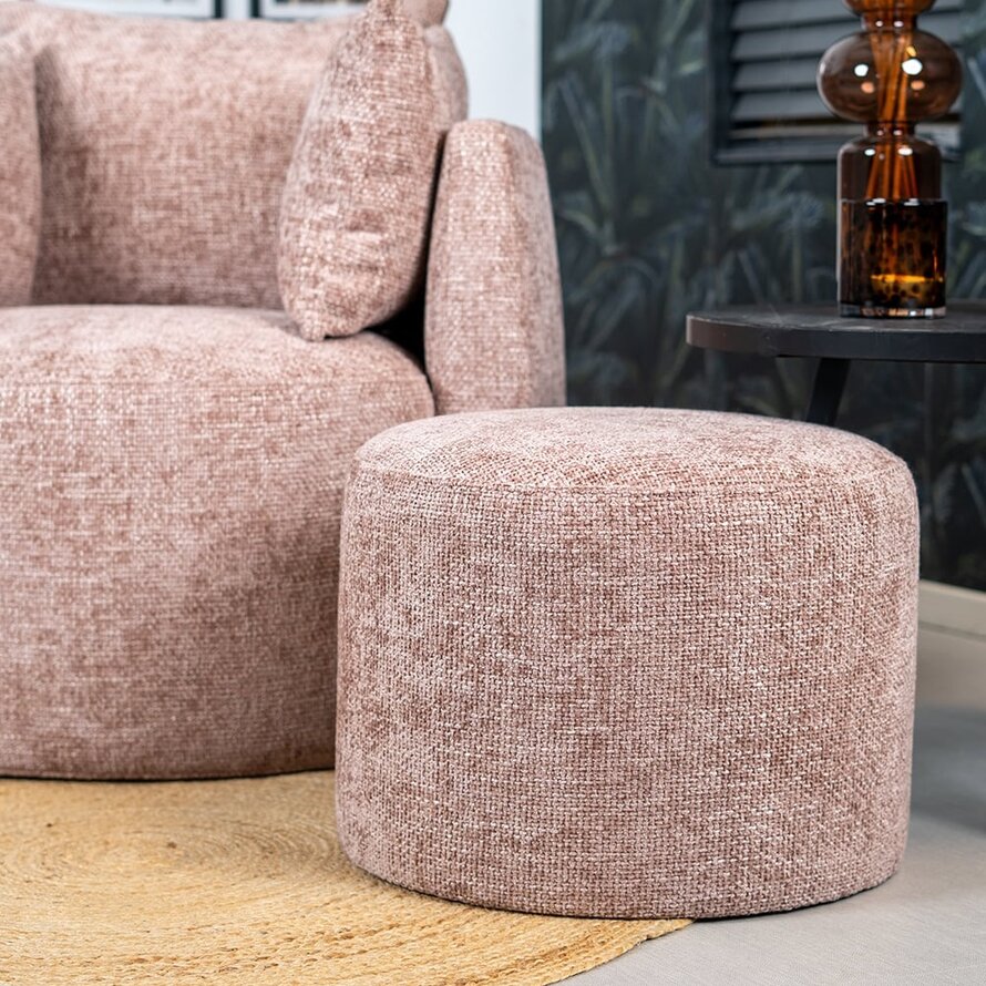 Poef/hocker Feline roze chenille stof