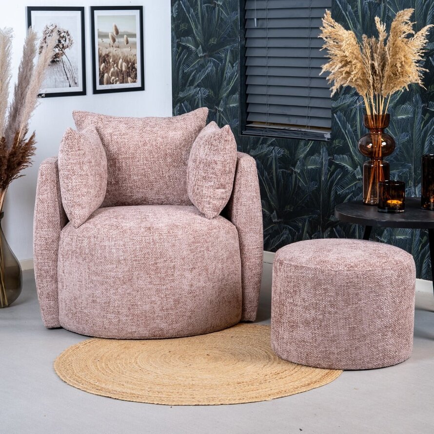 Poef/hocker Feline roze chenille stof