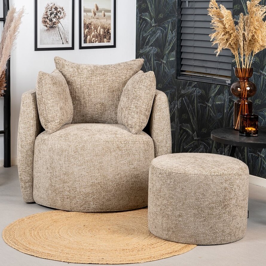 Poef/hocker Feline taupe chenille stof