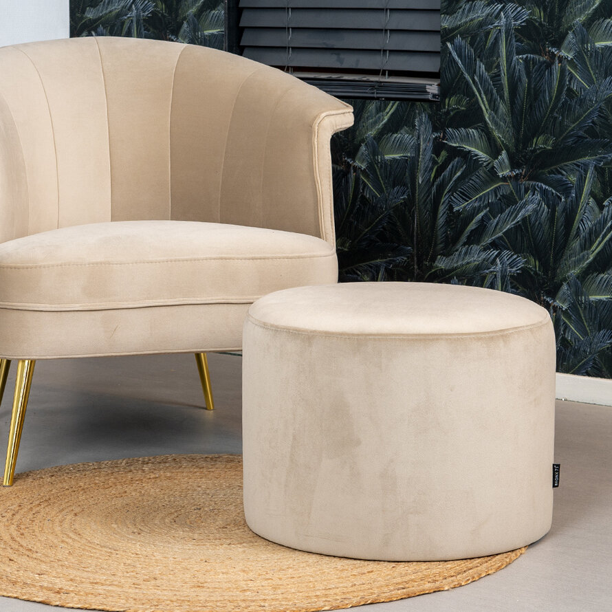 Poef/hocker Anna beige velvet