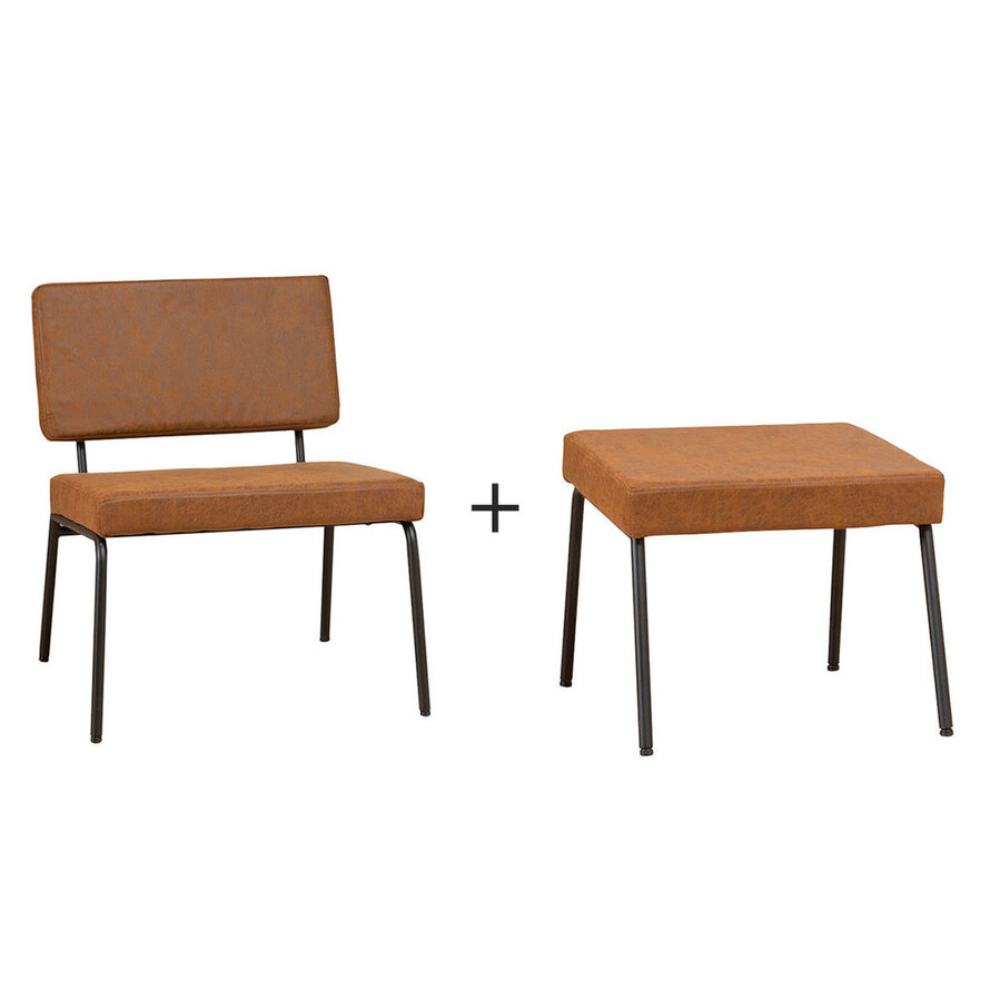 Fauteuil met hocker Espen cognac eco-leer