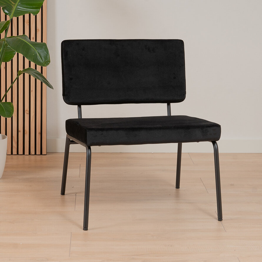 Fauteuil met hocker Espen zwart velvet