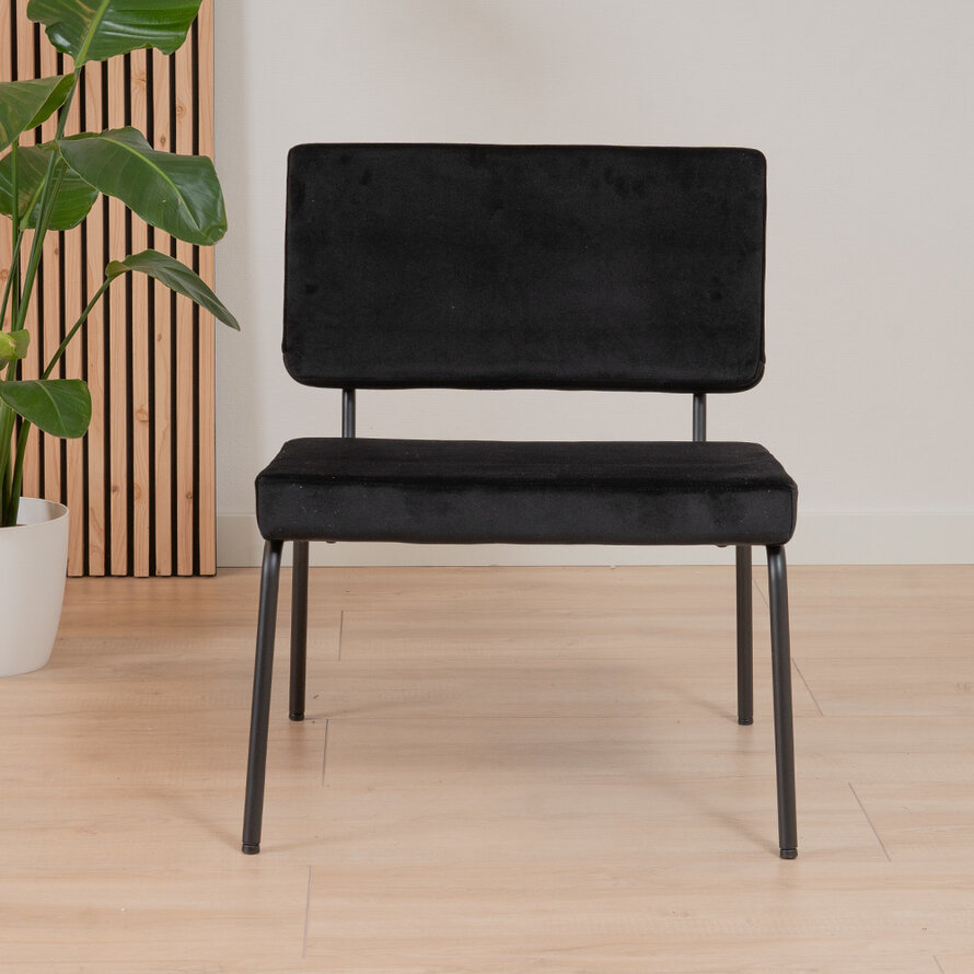 Fauteuil met hocker Espen zwart velvet