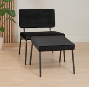 Bronx71 Fauteuil met hocker Espen zwart velvet