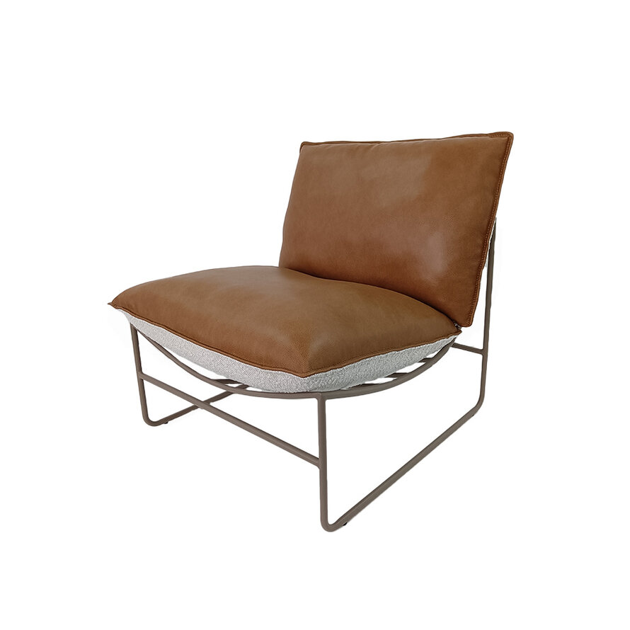 Fauteuil Maceo leer/bouclé cognac/beige