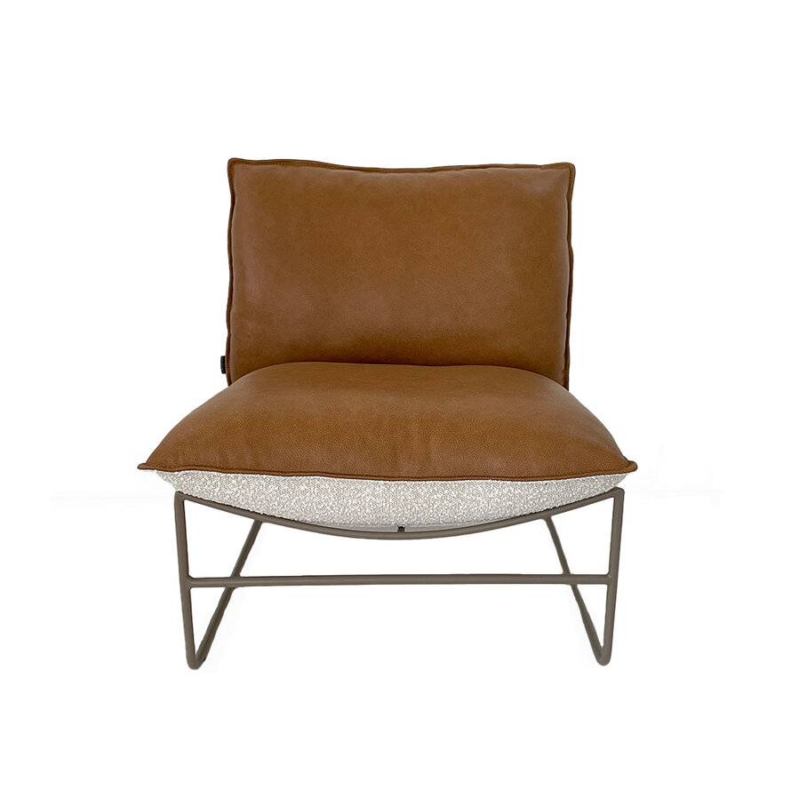 Fauteuil Maceo leer/bouclé cognac/beige