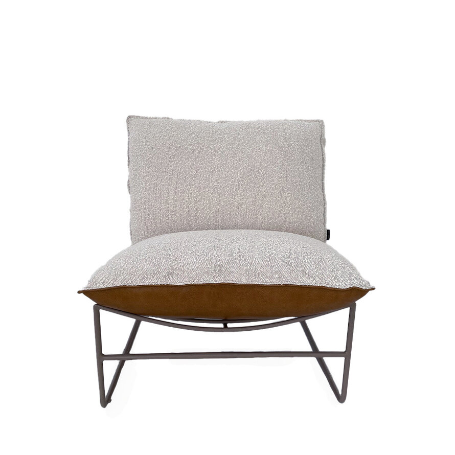 Fauteuil Maceo leer/bouclé cognac/beige