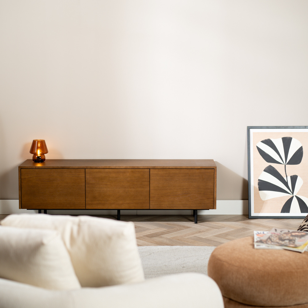 ML-Design TV-Meubel 120x40x46 Cm Rustiek Eiken - Lowboard Met Open Vakken En Zwart Metalen Frame