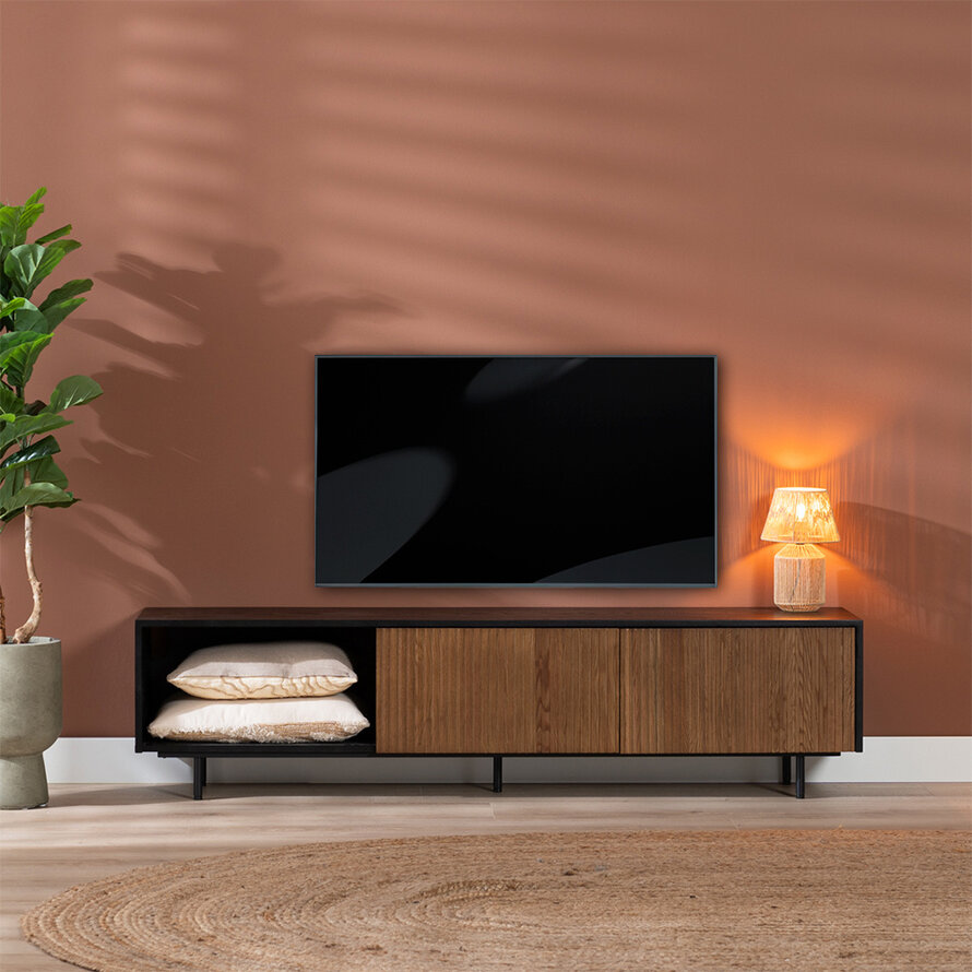 Tv-meubel Ray zwart/rustiek eiken 180 cm