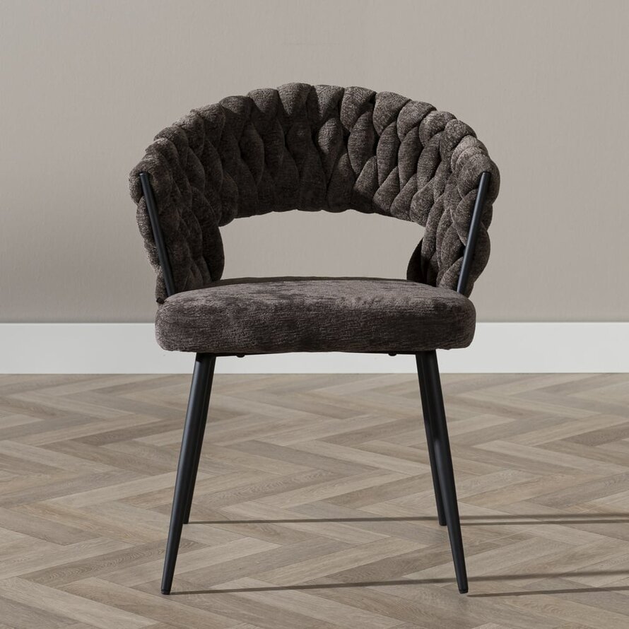 Eetkamerstoel Braid chenille bruin