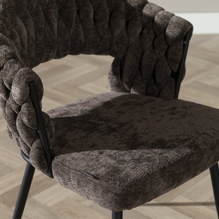 Eetkamerstoel Braid chenille bruin