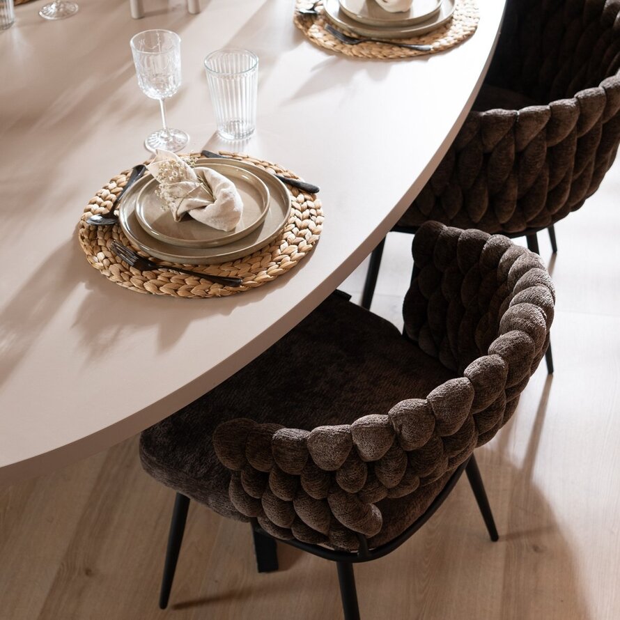 Eetkamerstoel Braid chenille bruin