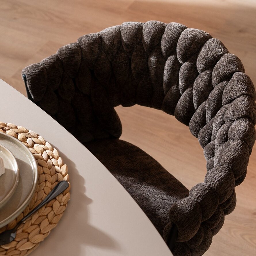 Eetkamerstoel Braid chenille bruin