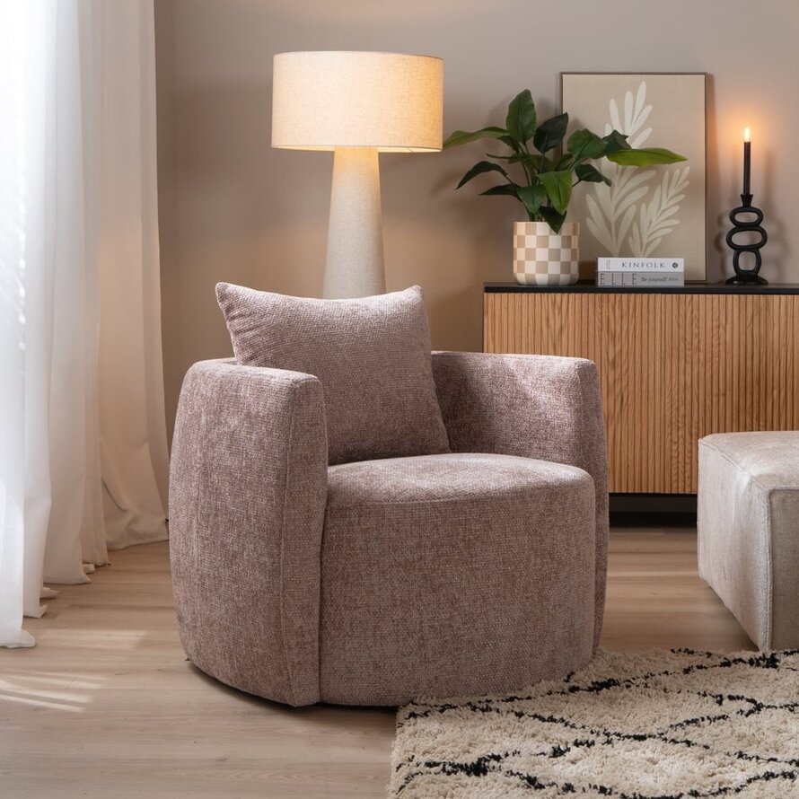Fauteuil Ruby roze chenille stof