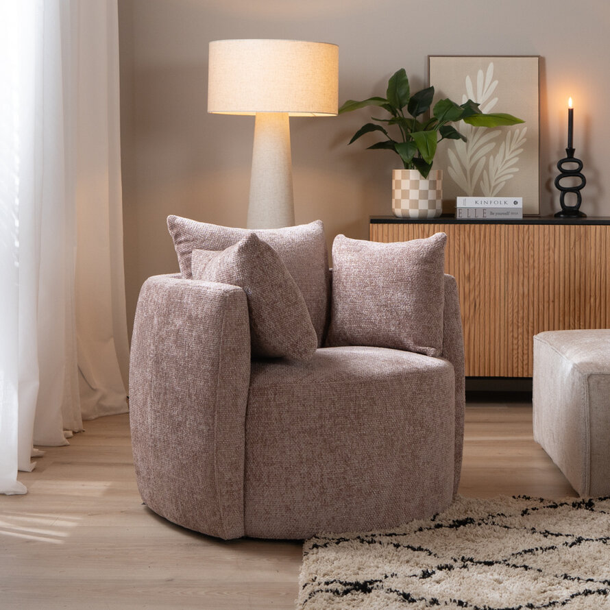 Fauteuil Ruby roze chenille stof