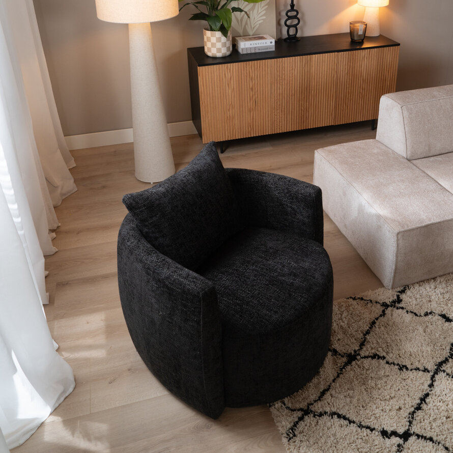 Fauteuil Ruby zwart chenille stof