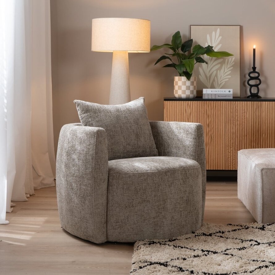 Fauteuil Ruby taupe chenille stof