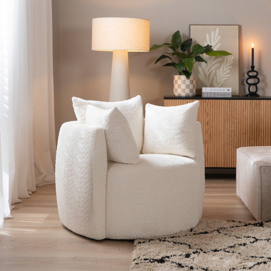 Fauteuil Ruby wit bouclé stof