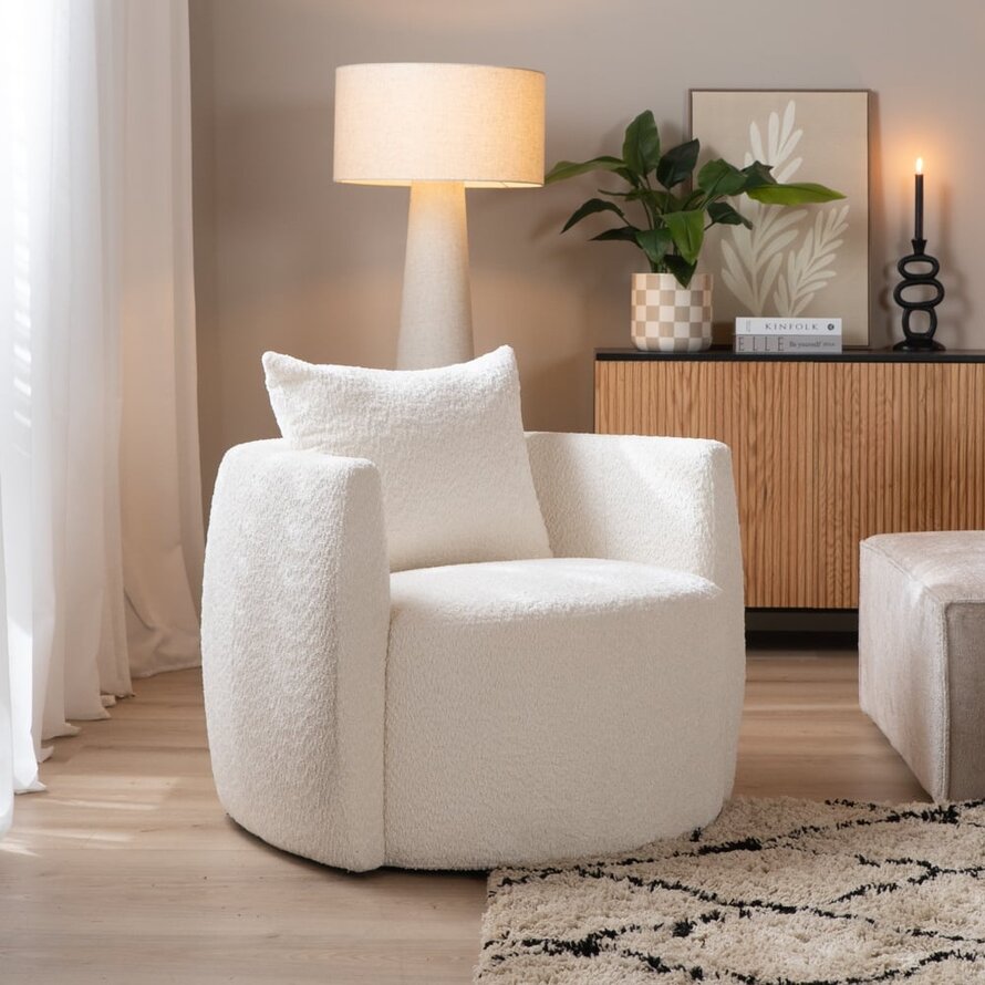 Fauteuil Ruby wit bouclé stof