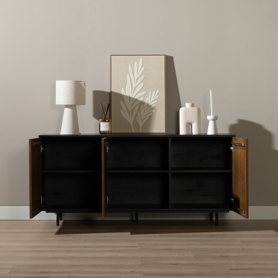 Dressoir Haley zwart/rustiek eiken 160 cm